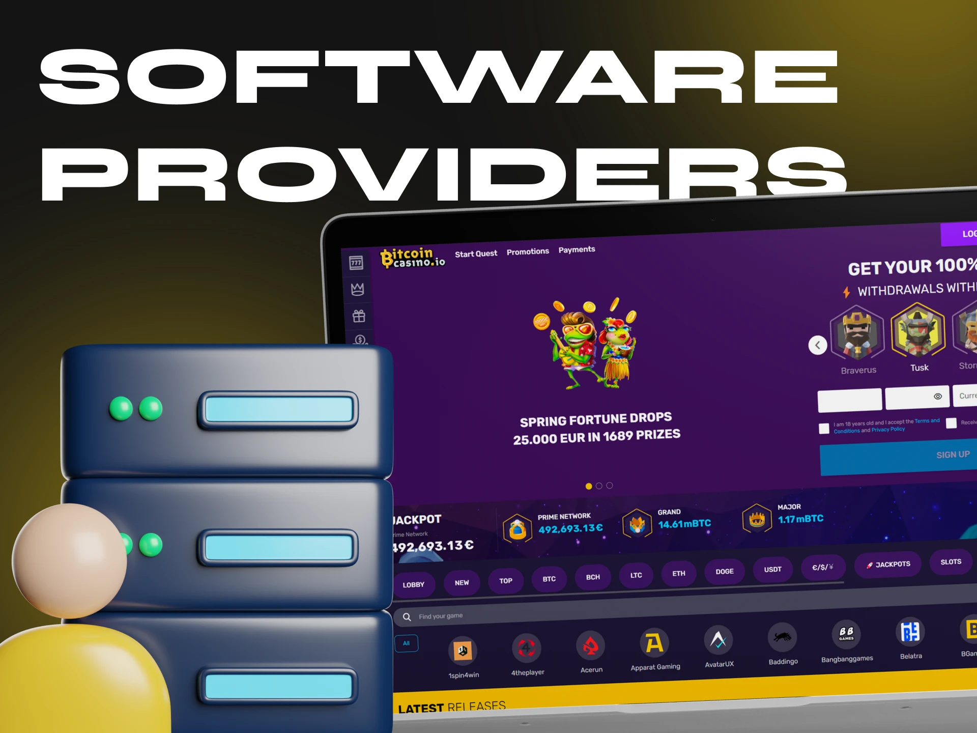 Bitcoincasino only partners with reputable software providers who provide the casino with a variety of popular and profitable games.