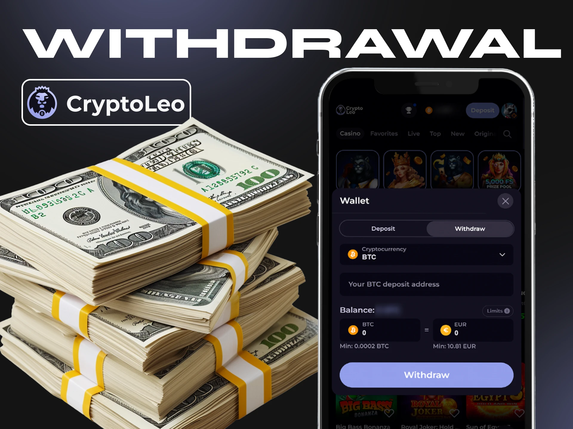 You can withdraw winnings from your Cryptoleo profile using your phone.