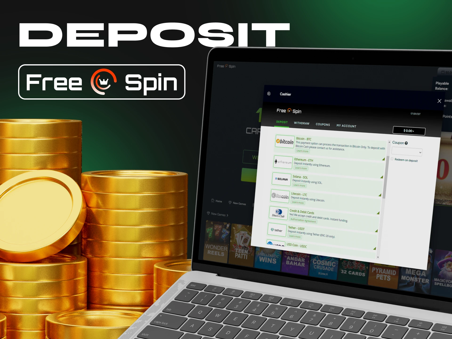 Make a deposit at Free Spin Casino to start playing different games.