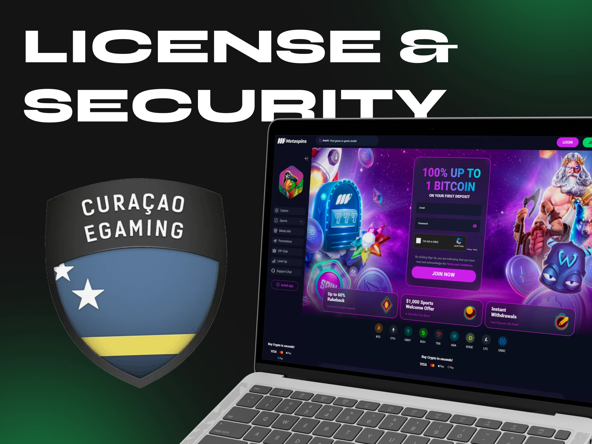 Metaspins cryptocurrency casino is licensed by Curacao.
