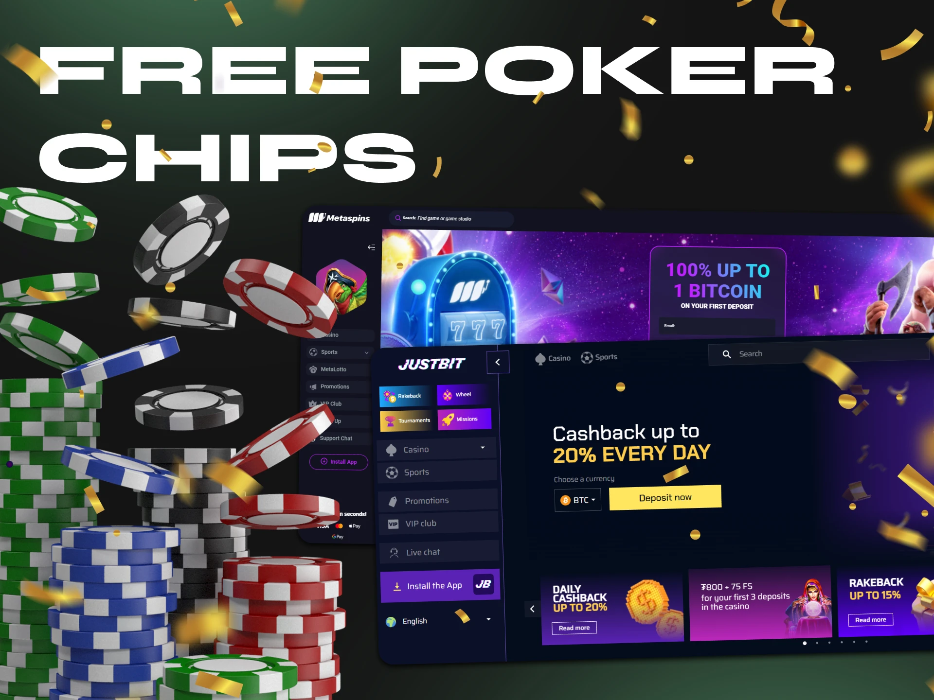 Get a bonus of free poker chips at these crypto casinos.