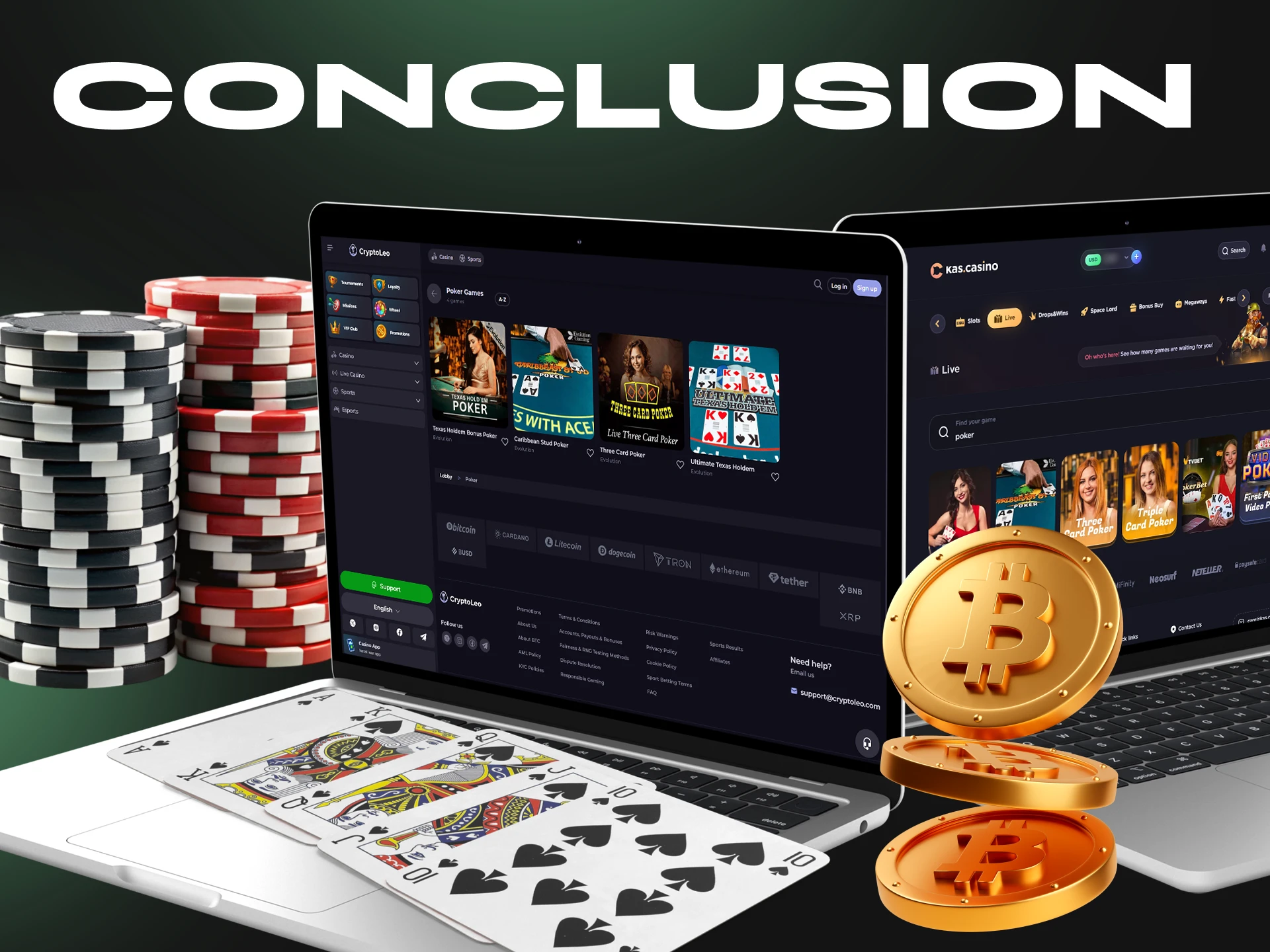 Choose your favorite crypto casino from our review and play poker.