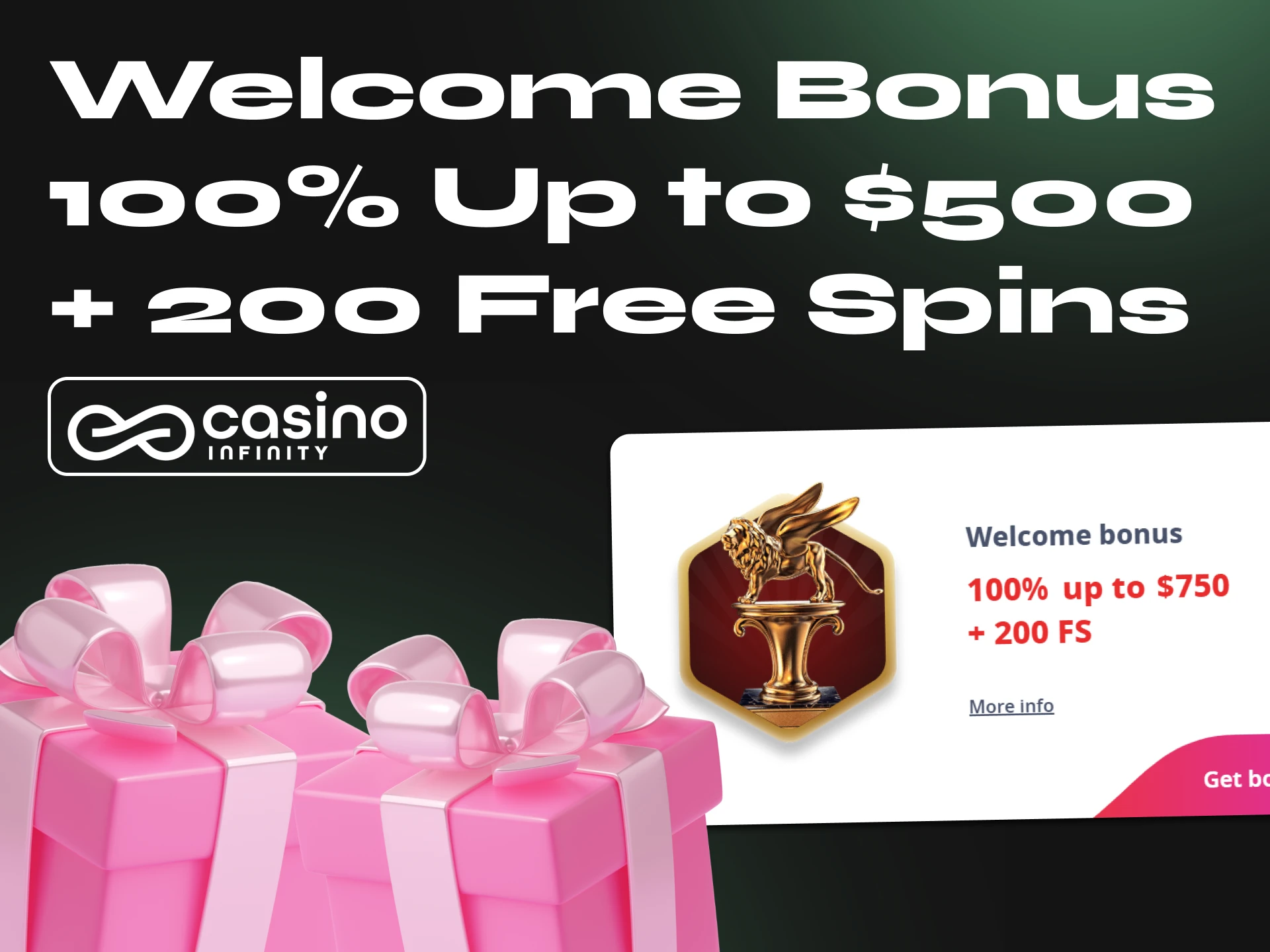 Infinity Casino provides its users with high-quality poker games and gives a welcome bonus to newcomers.