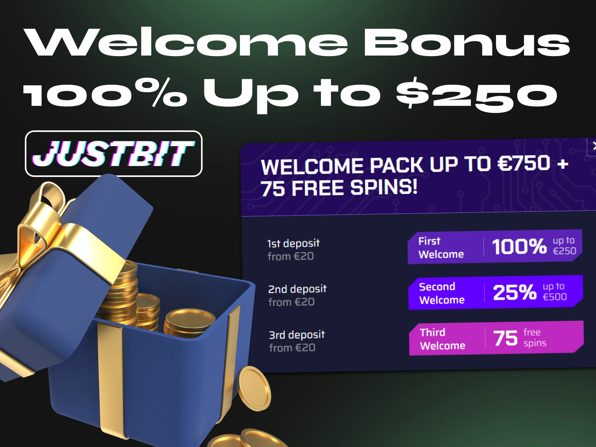 At Justbit Casino, get your welcome bonus and start betting on poker.