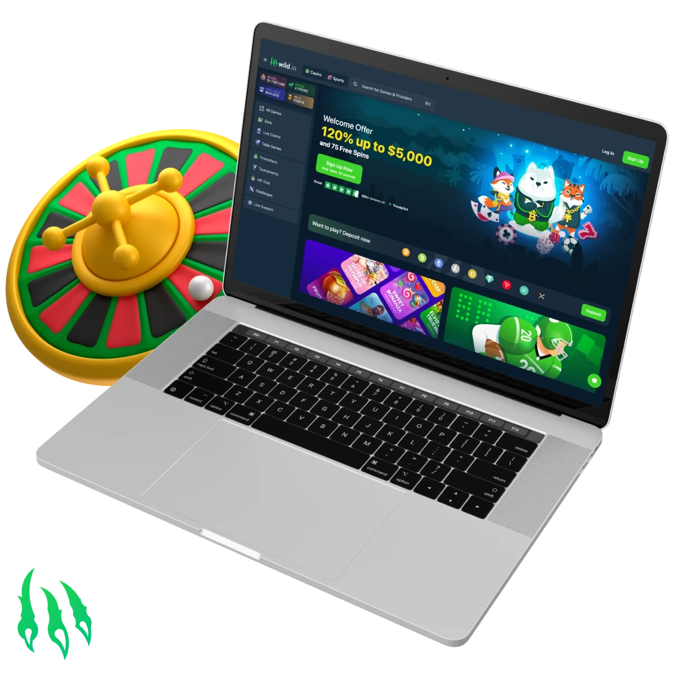Wildio website for casino games and sports betting.