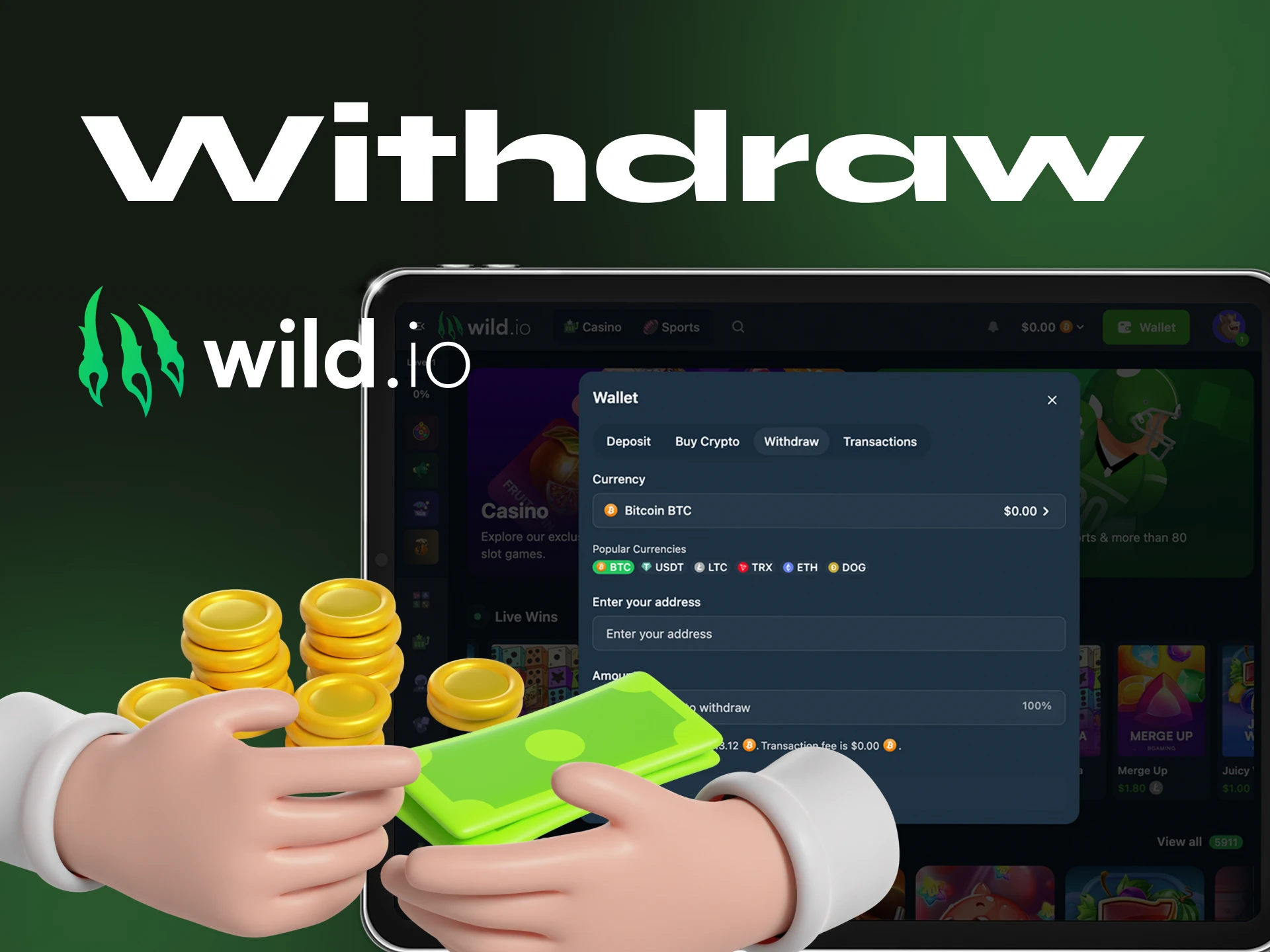 How can I withdraw money from the online casino site Wildio.