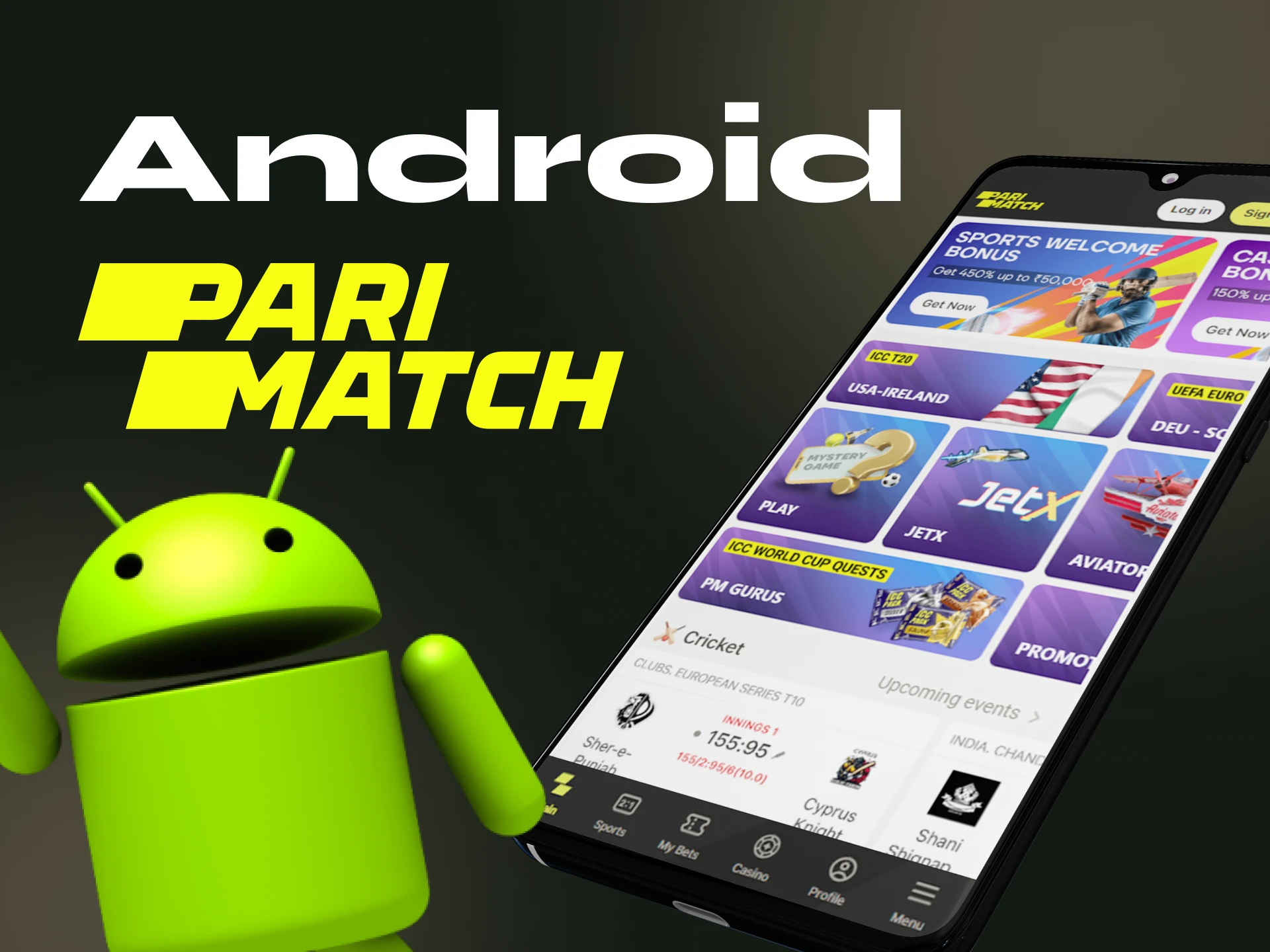 Instructions for players on how to download the Parimatch online casino application on an Android phone.