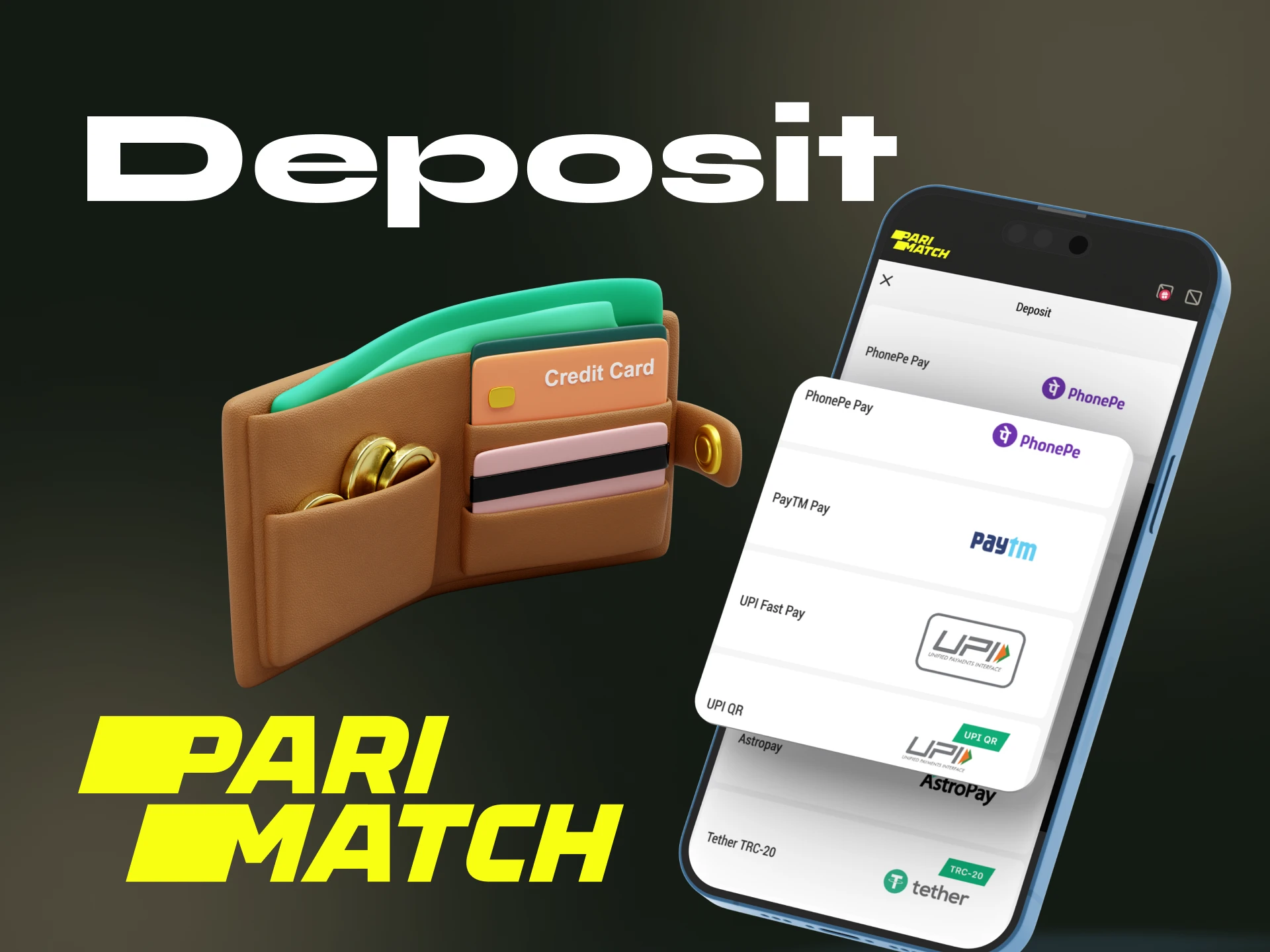 What should I do to make a deposit at Parimatch online casino on my phone.