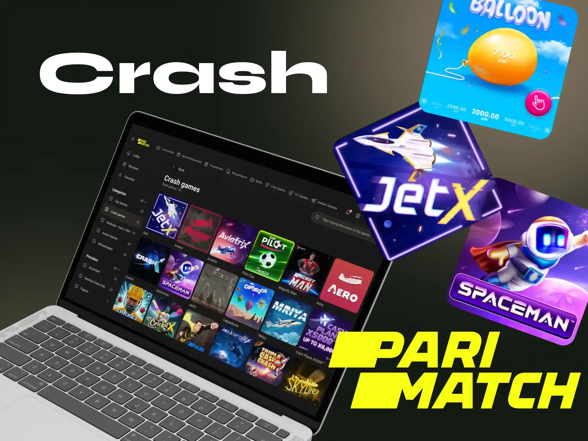 Try Crash games on the Parimatch website.