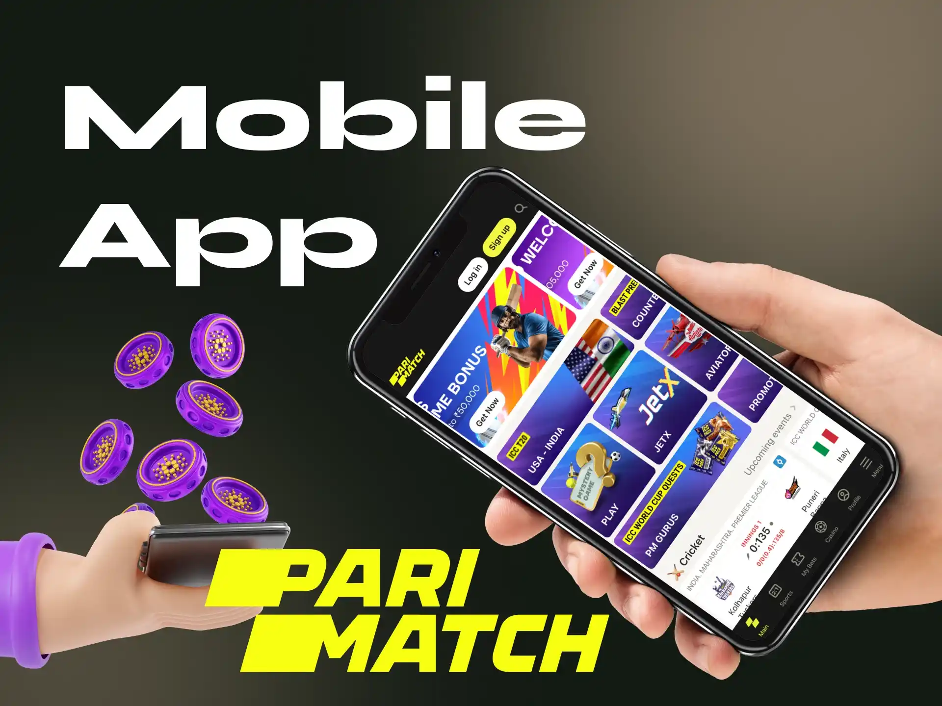 The Parimatch app is available for Android, and there is a mobile version of the site for iOS.