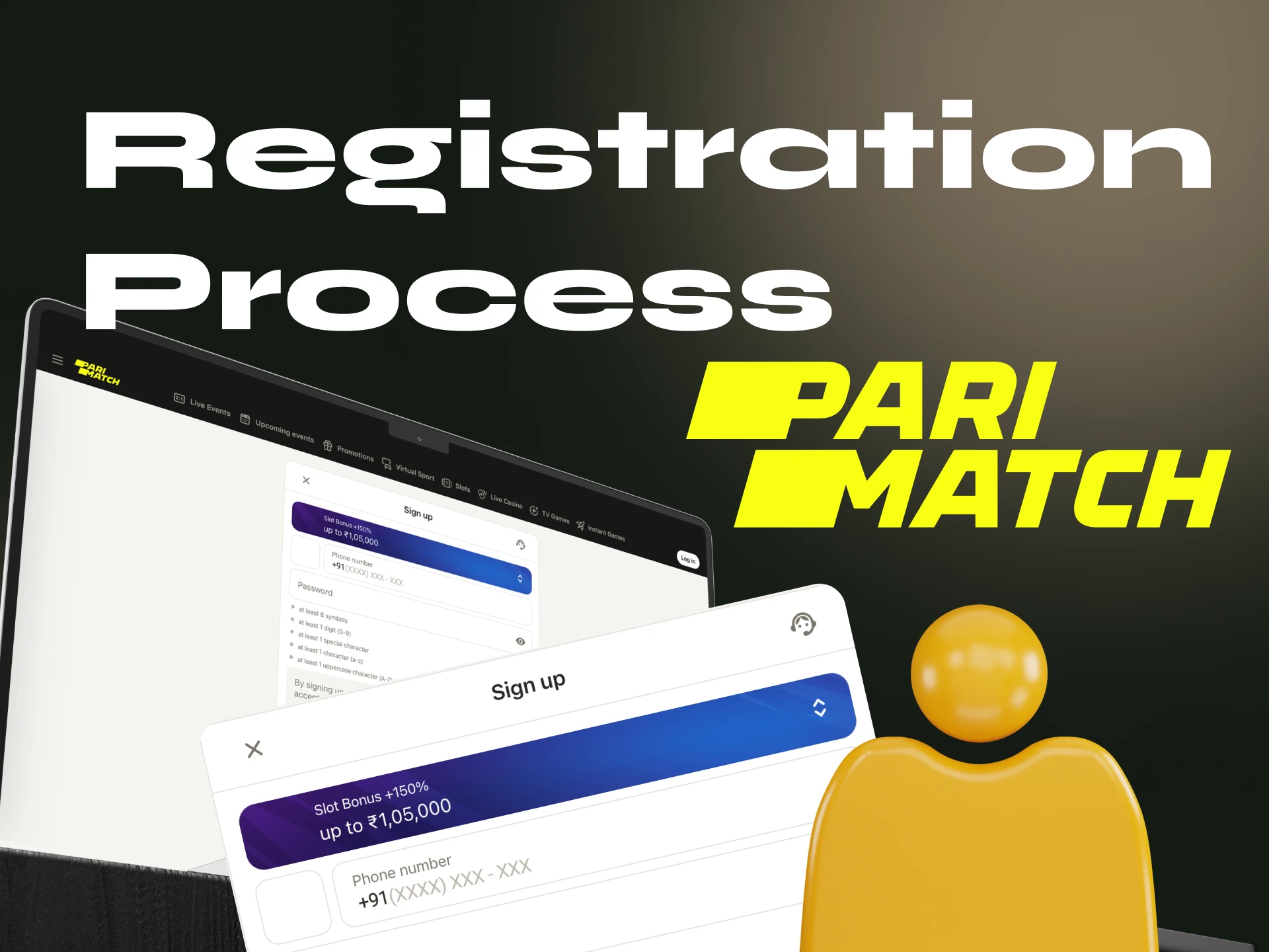 Instructions on how to register on the Parimatch website.
