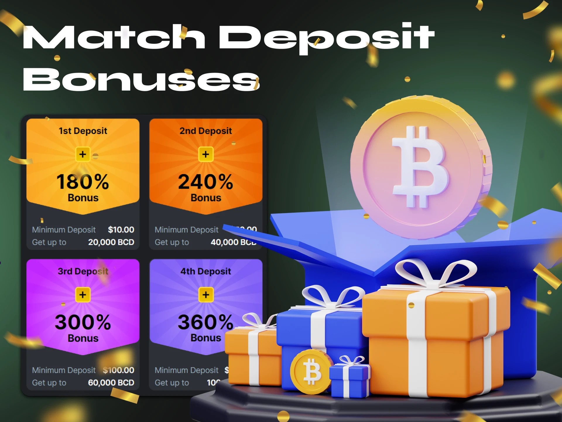 Increase your cryptocurrency cricket betting deposit using a match deposit bonus.