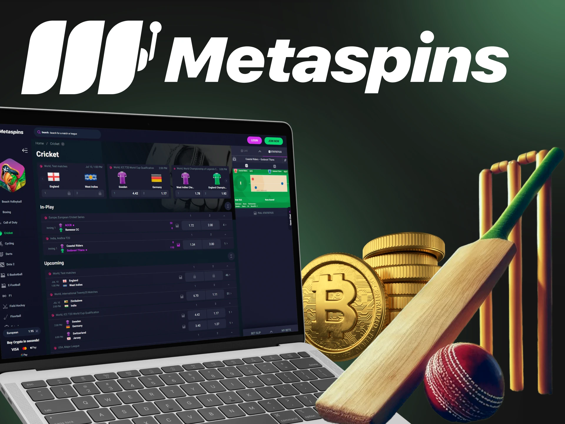 Try betting on cricket at Metaspins crypto casino.
