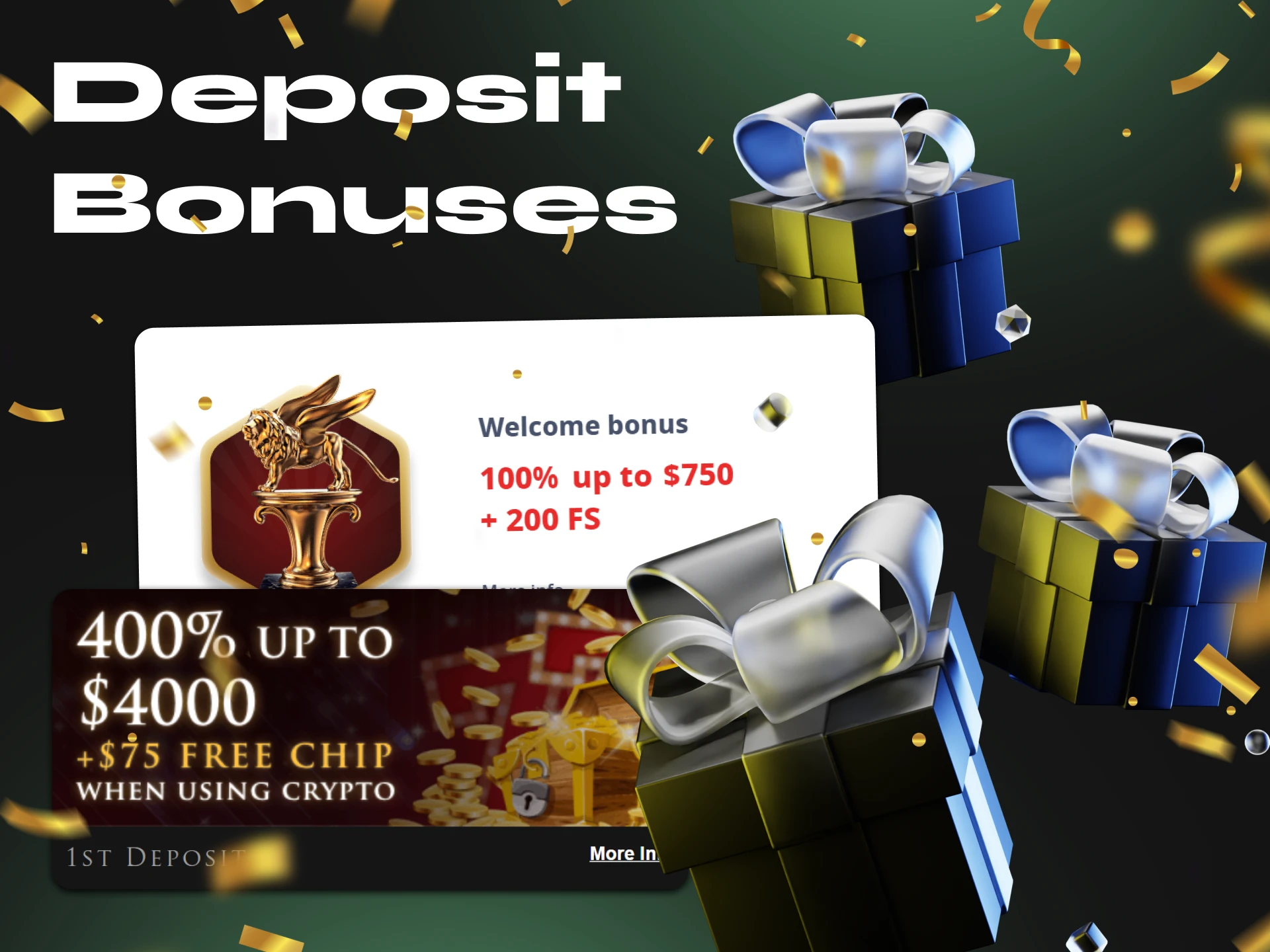 At these crypto casinos you can get a bonus for making a deposit on slots.