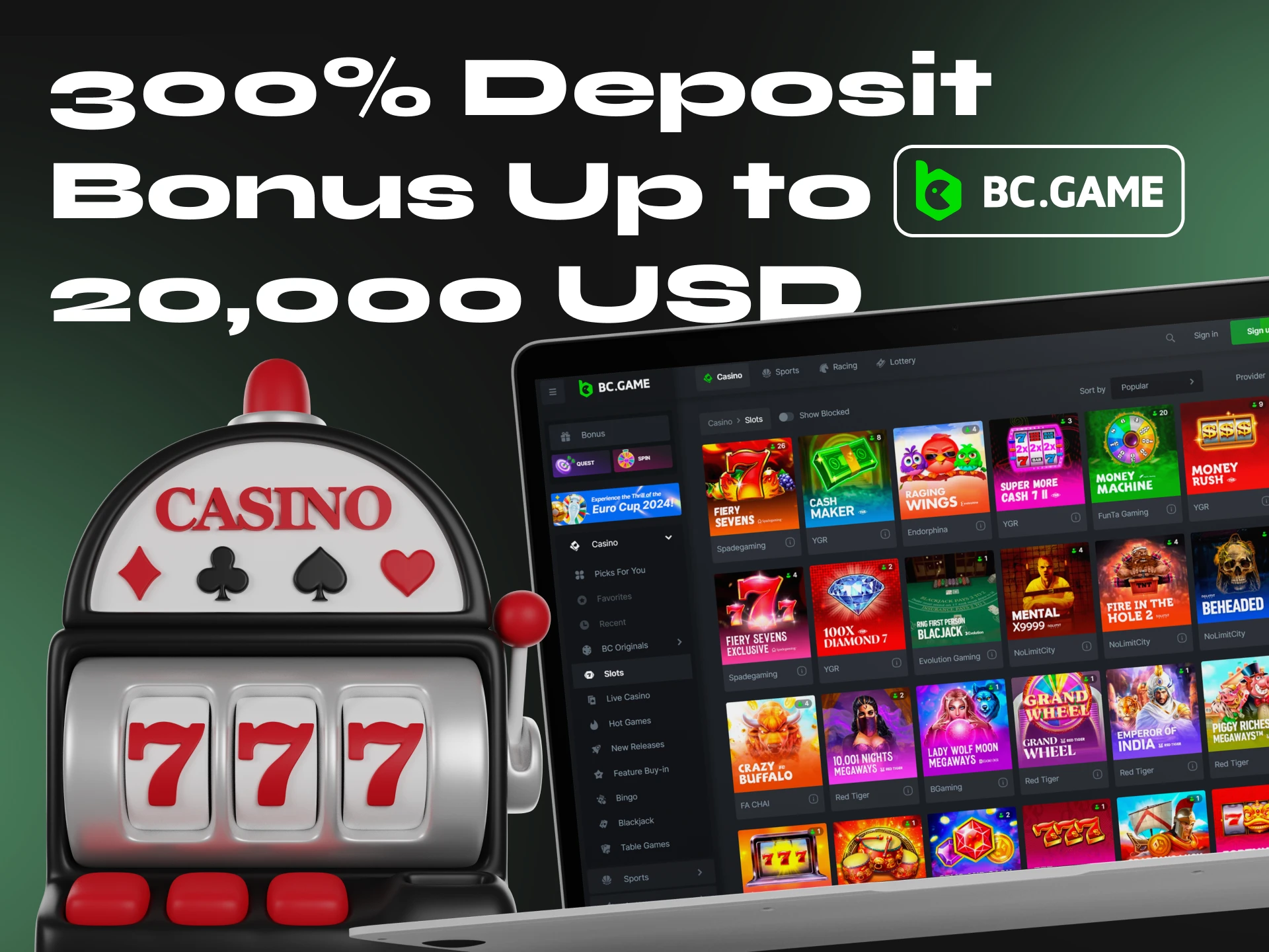 At BC Game, play slots with cryptocurrency and make a profit.