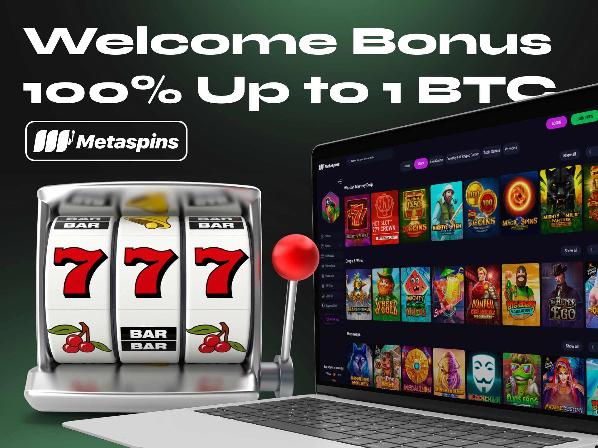 Register with Metaspins and start playing crypto slots.