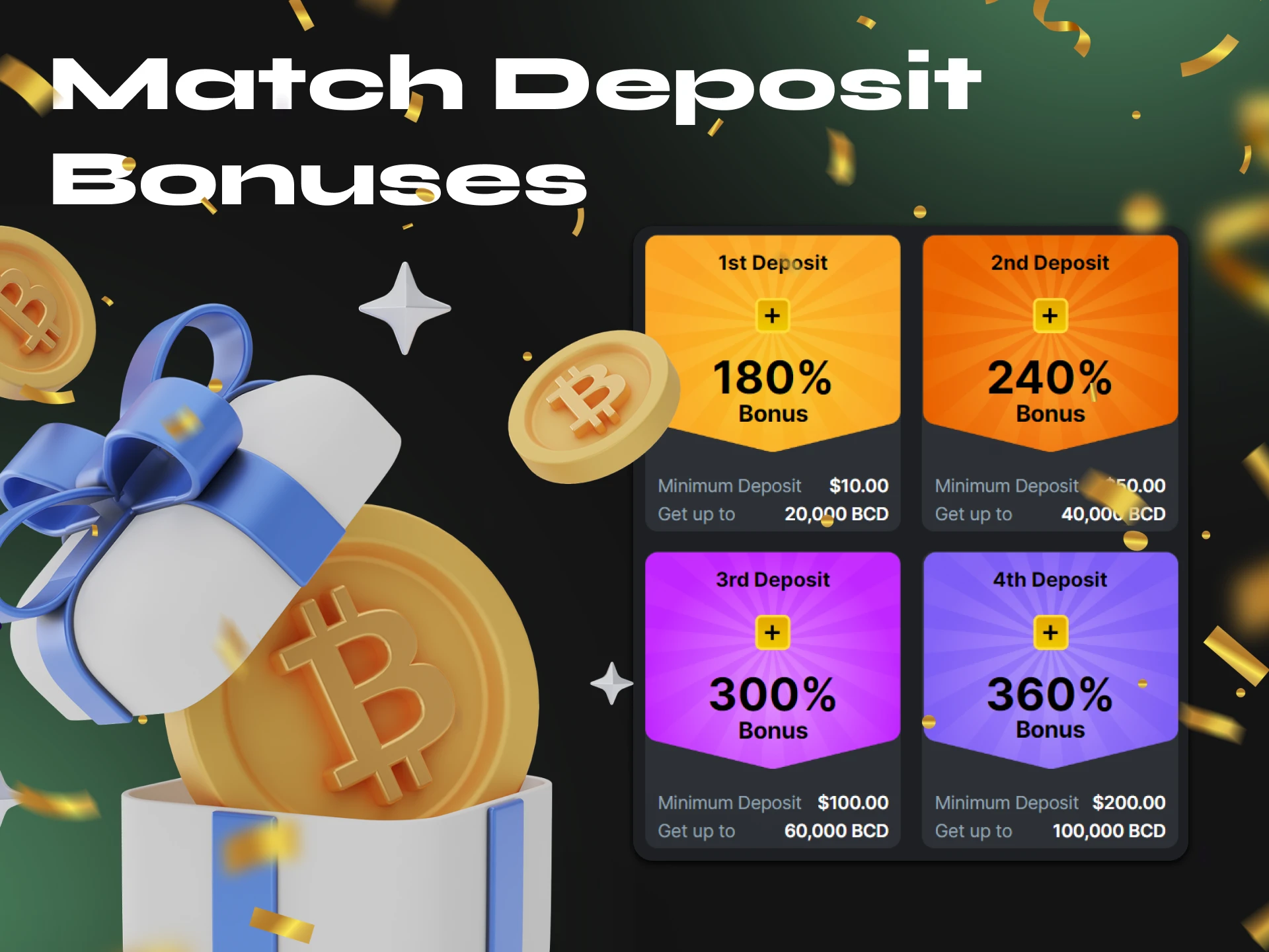 Get your match deposit bonus and start betting on football using cryptocurrency.