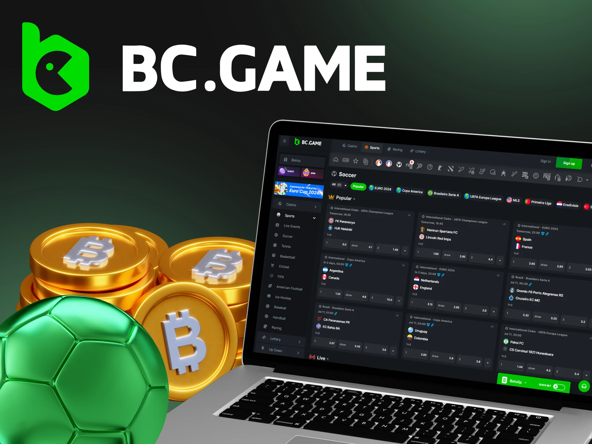 At BC Game you can bet on football using cryptocurrency.